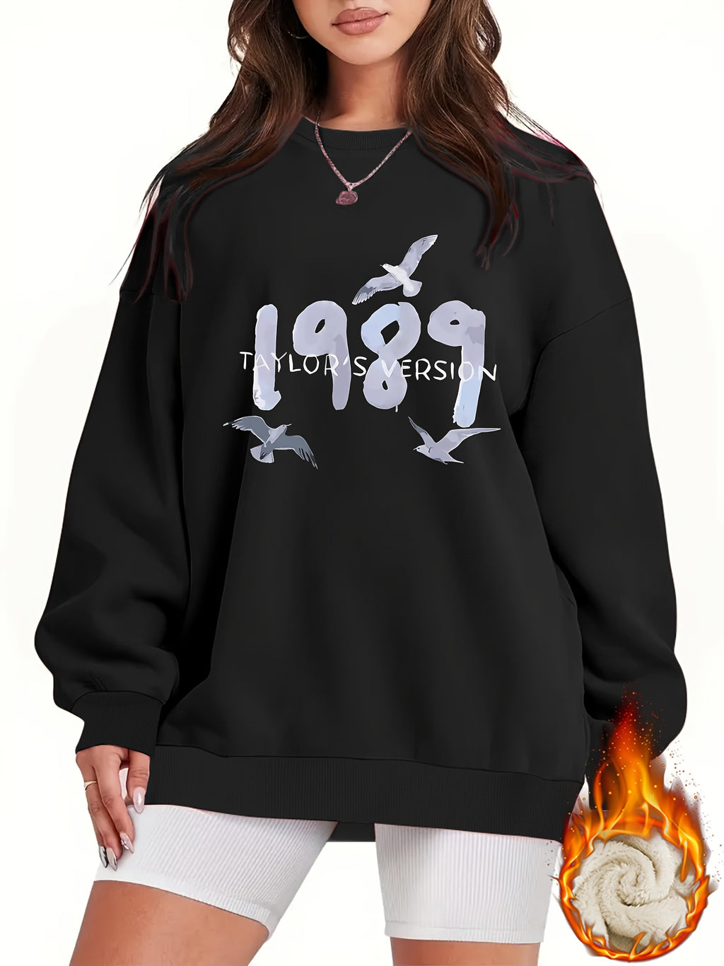 1989  Print Sweatshirt, Casual Crew Neck