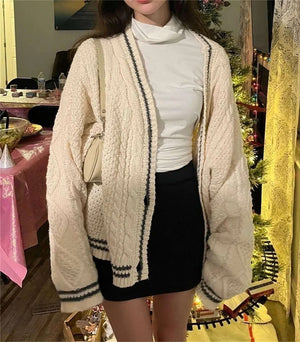 Women Winter Loose Knitted Cardigans Coat Star Embroidery