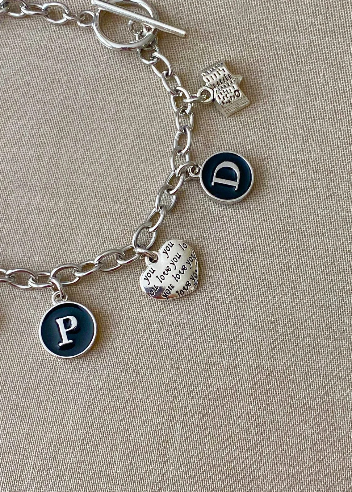 Taylor Swift The Tortured Poets Department Album Inspired Antique Silvery Charm Bracelet