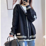 Women Winter Loose Knitted Cardigans Coat Star Embroidery