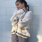 Women Winter Loose Knitted Cardigans Coat Star Embroidery